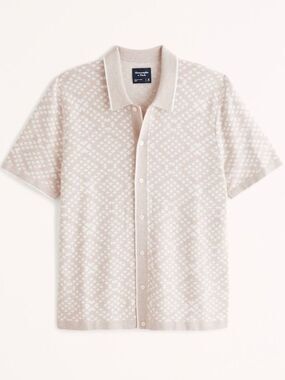 Abercrombie & Fitch Men's Knit Bowler Shirt XL Tan White Diamond Print NWOT